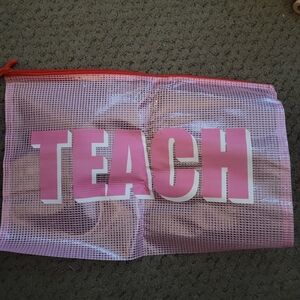 Large "TEACH" Pink Vinyl Zipper Pouch NWOT